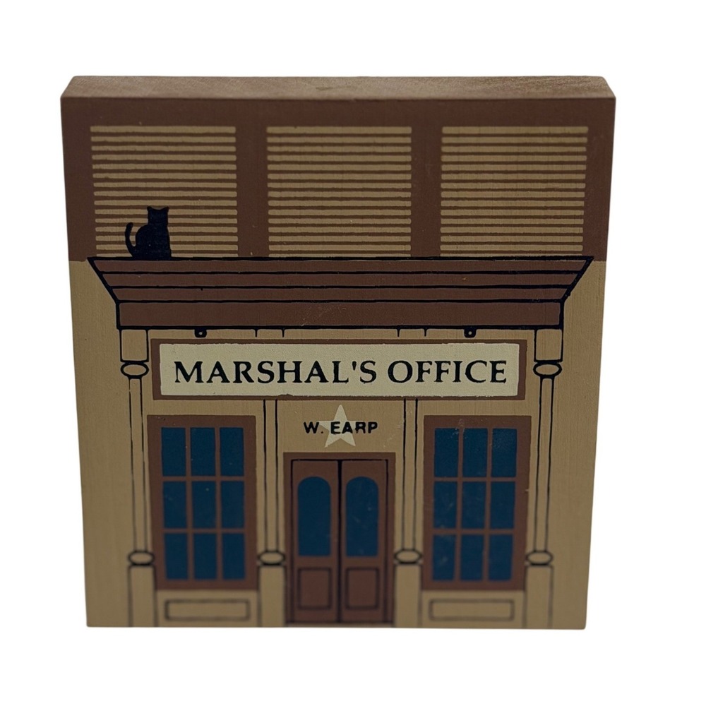 VTG The Cats Meow Village Marshal's Office Brown Wild West Series Wood Sitter